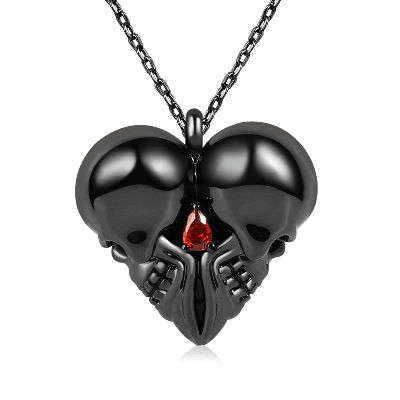 Heart Shaped Double Skull Necklace