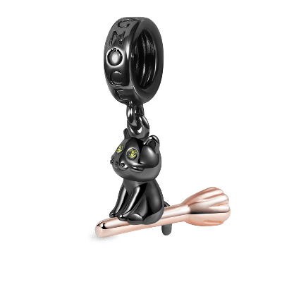 Cat Riding Broom Pendant