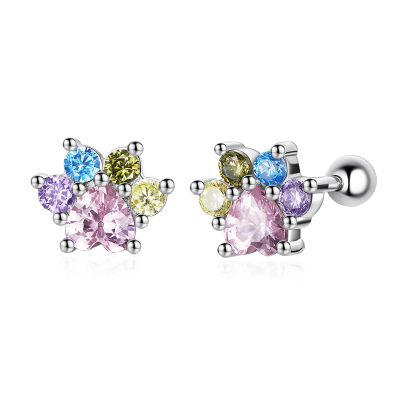 Colorful Zircon Paw Earrings