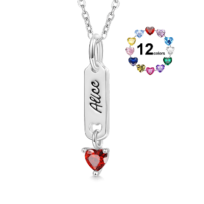 Bar Birthstone Engravable Necklace