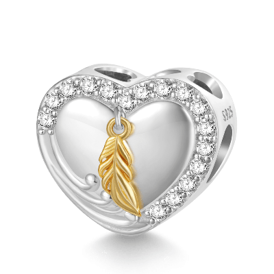 Gold Feather Heart Charm