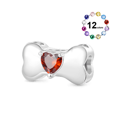 Dog Bone Birthstone Charm