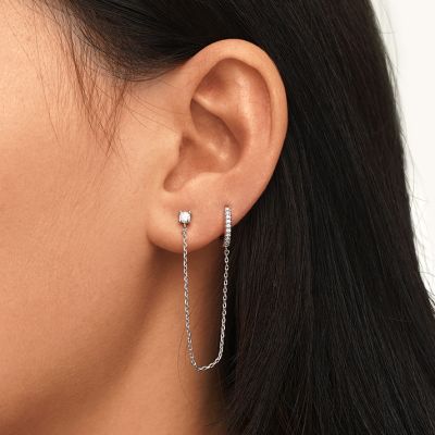 Double Piercing Chain Hoop Earrings