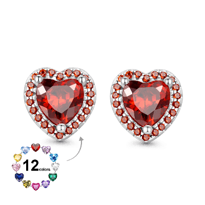 Heart Birthstone Stud Earrings