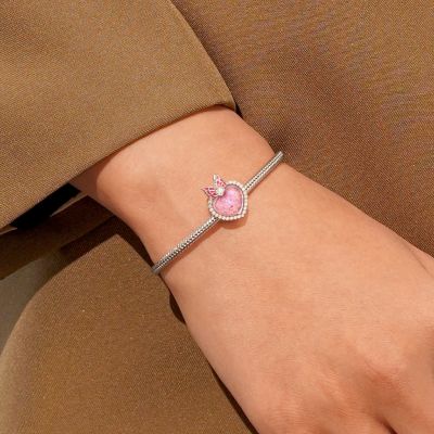 Heart Pink Rose Charm