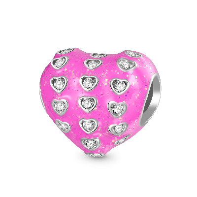 Pink Pave Gemstone Heart Charm