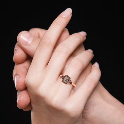 Radiant Brown Three-stone Ring