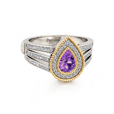 Amethyst Double Pear Halo Split Shank Ring