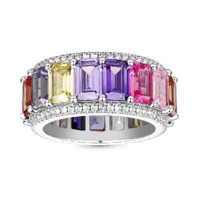 Baguette Cut Rainbow Band Ring