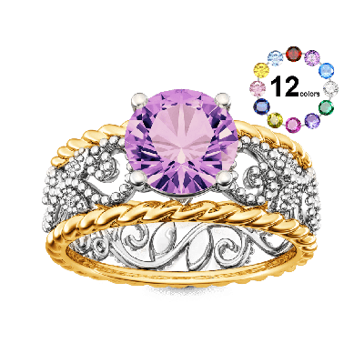 Round Gemstone Twisted Rope Vintage Band