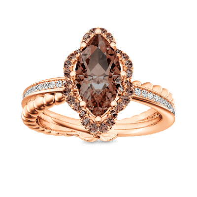 Vintage Brown Marquise-Cut Halo Ring