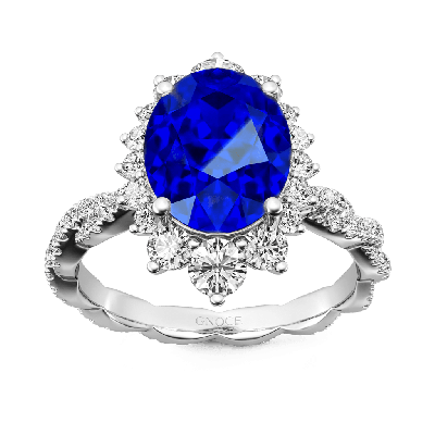 Sapphire Cluster Halo Twisted Ring