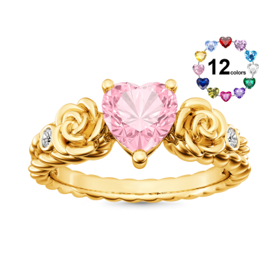 Heart Rose Flower Engagement Ring