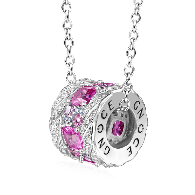 Fuchsia Gems Twisted Rope Drum Necklace
