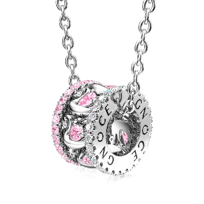 Pink Swan Drum Pendant Necklace