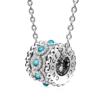 Turquoise Halo Drum Pendant Necklace