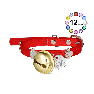 Heart Pet Tag Bell & Flame Red Collar