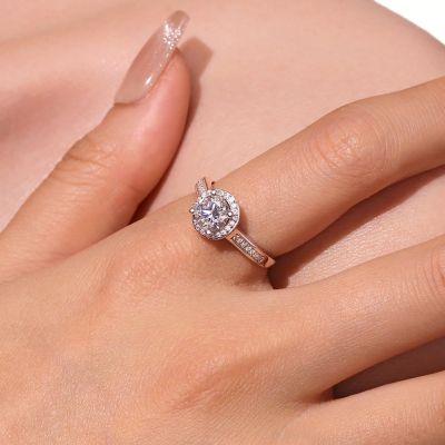 Shiny Round Halo VVS Moissanite Ring