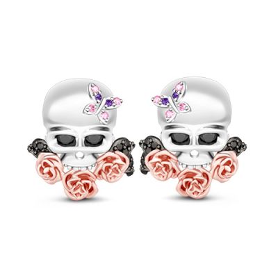 Skull Earrings with Flower