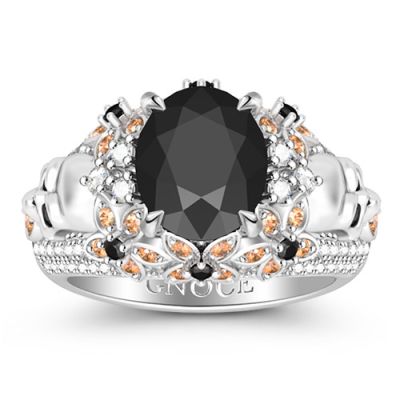 Skull Ring with Flowers Stones