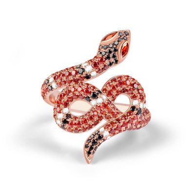 Tricolor CZ Snake Ring