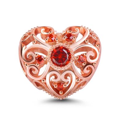 Hollow Heart Birthstone Charm